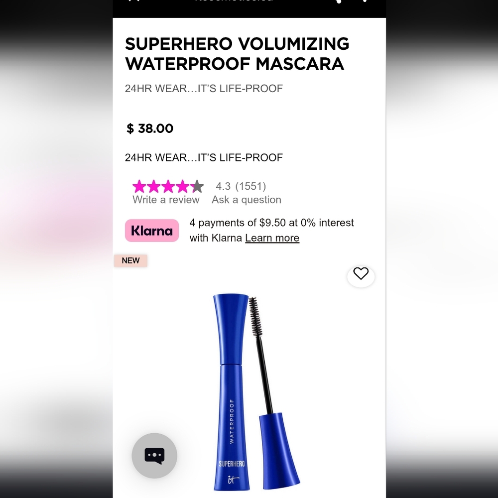 New IT Cosmetics Superhero Volumizing Waterproof Mascara in Super Black